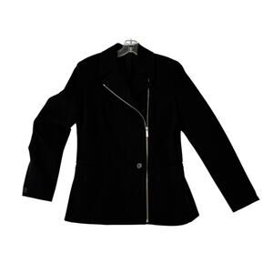 Helmut Lang Assymetrical Zip Jacket Womens Size 12 Black Designer Lined Stretch